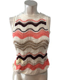 River Island Coral Dark Tropics Tank Top XS Women's Crochet Knit Sleeveless