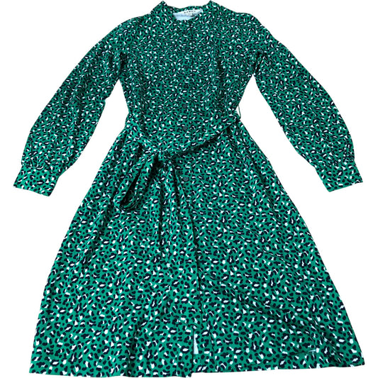 Boden Green Printed Midi Dress Women's Long Sleeve Belted Size UK4