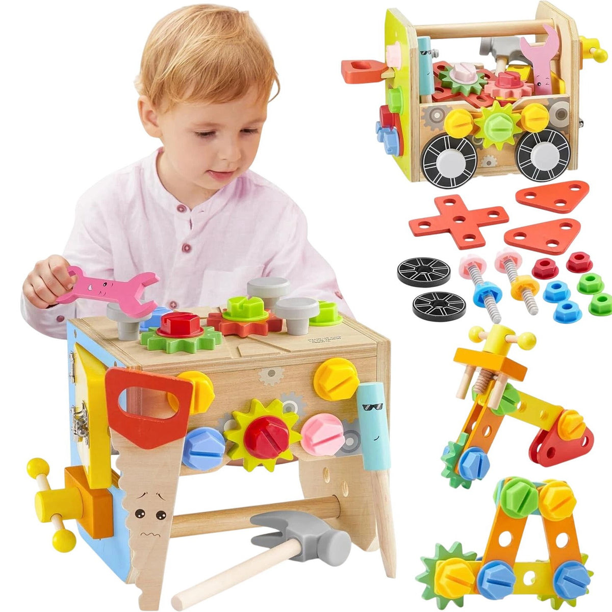 Syncfun Versatile Wooden Tool Box Age 3+ Educational Skills Toy Set