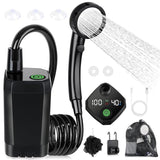 Portable Shower Rechargeable Black With Digital Display Adjustable Water Modes