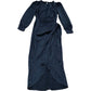 River Island Black Satin Midi Dress Puff Sleeve Size 6
