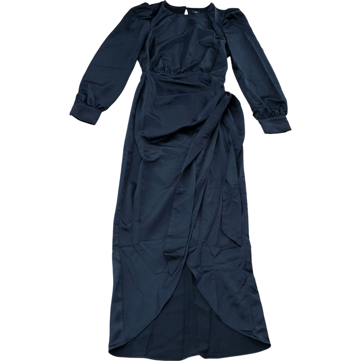 River Island Black Satin Midi Dress Puff Sleeve Size 6
