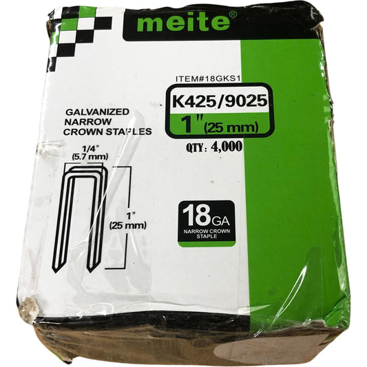 Meite K4259025 1 Inch 18GA Galvanized Narrow Crown Staples Pack of 4000