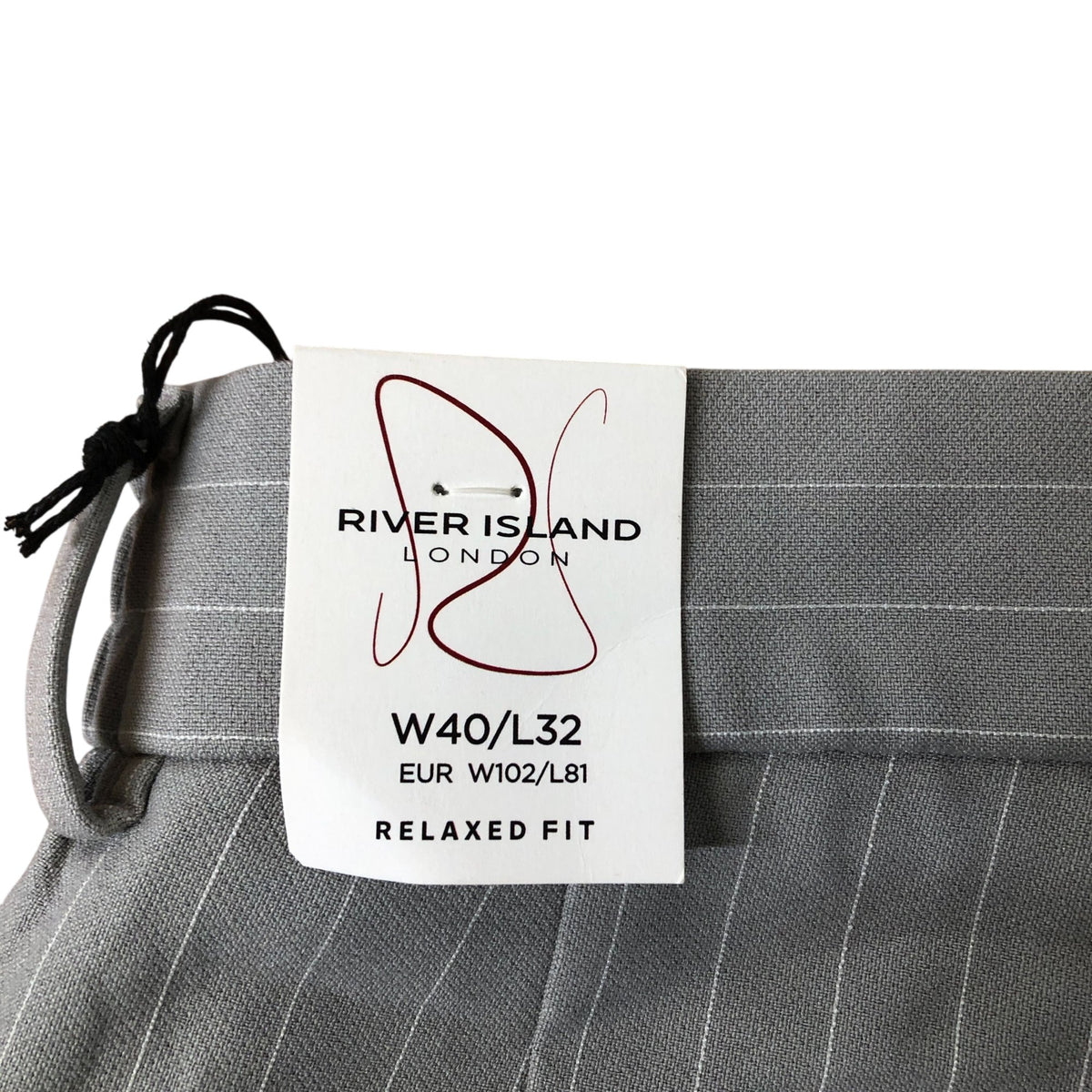 River Island Men's Relaxed Fit Light Grey Pinstripe Trousers W40 L32