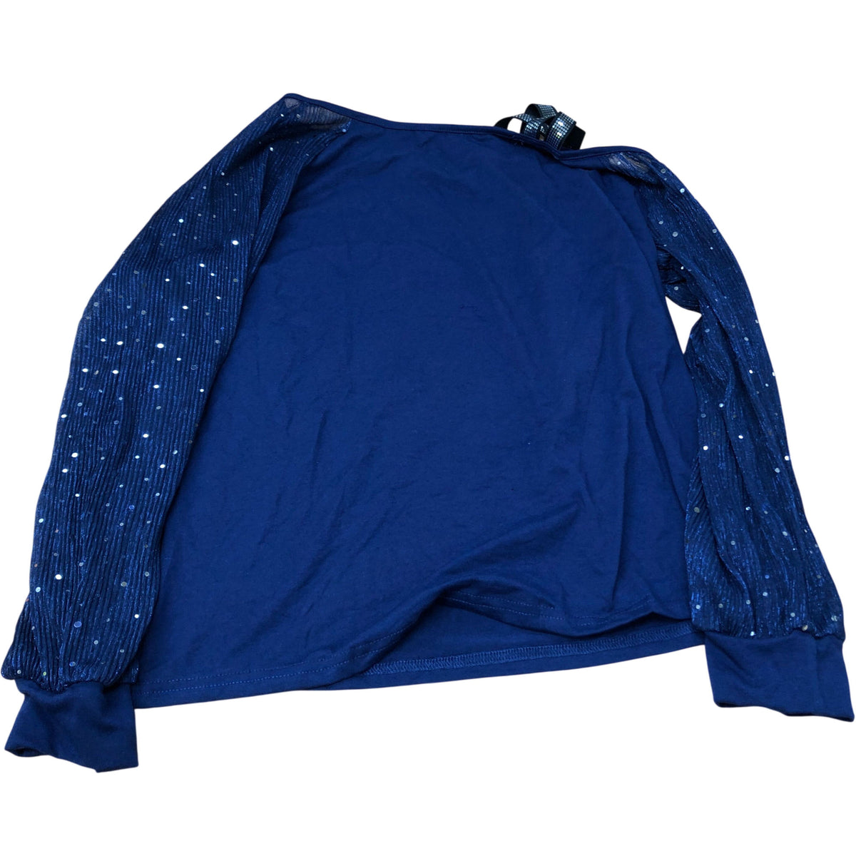 Long Sleeve Top UK16 Women's Navy Blue Glittery Pleated Detail