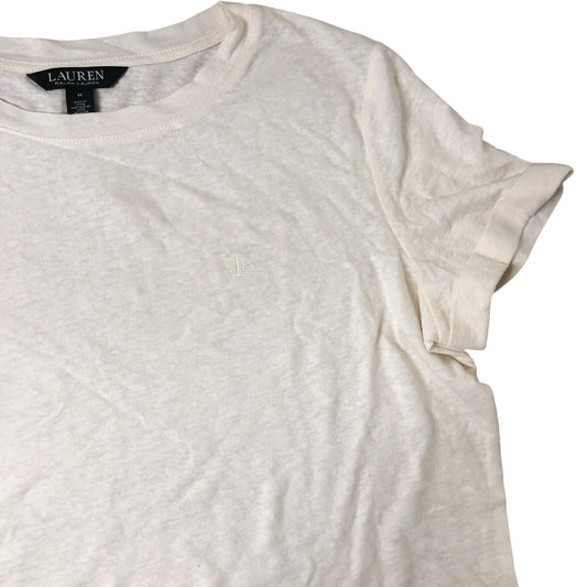 Lauren Ralph Lauren Women's Pale Cream T-Shirt Size M Casual Linen Blend