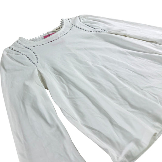 Women's White Long Sleeve Top With Pom Pom Trim UK10