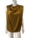 River Island Women's Draped Top UK S Mustard Satin Textured Sleeveless Blouse
