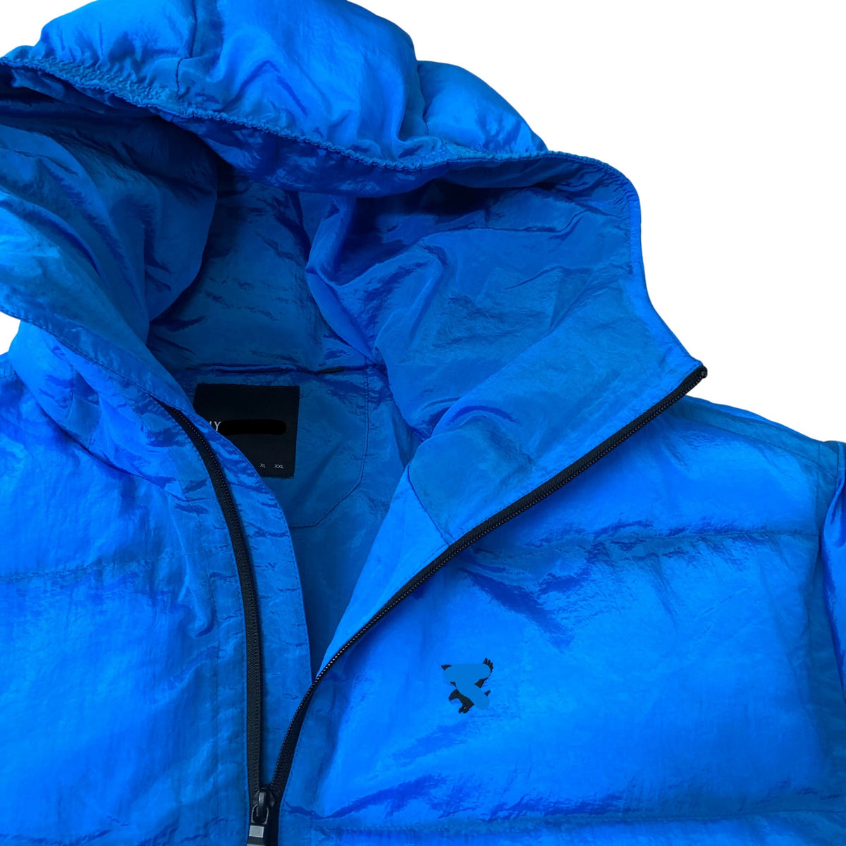 Translucent Blue Hooded Puffer Jacket Size M
