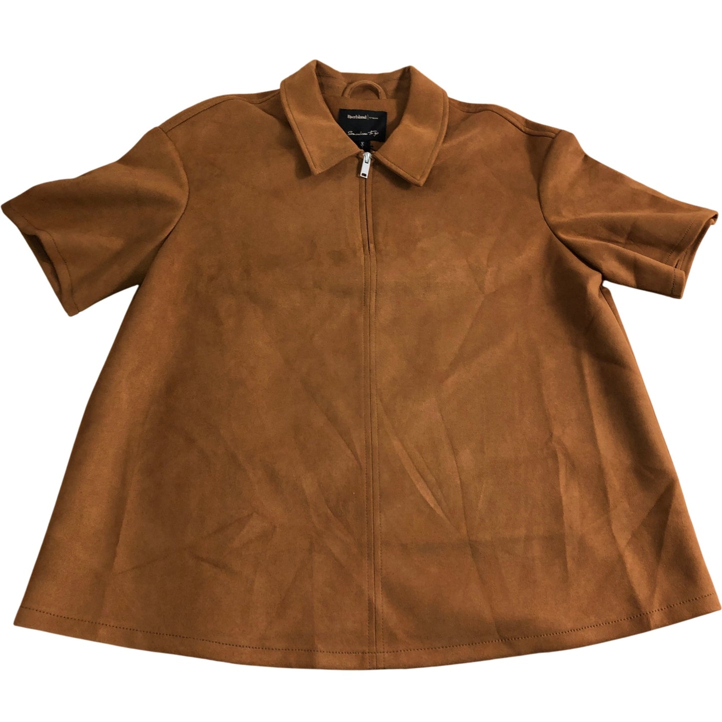 River Island Brown Short Sleeve Jacket Women's Zip Up Size 6 Soft Suede Style