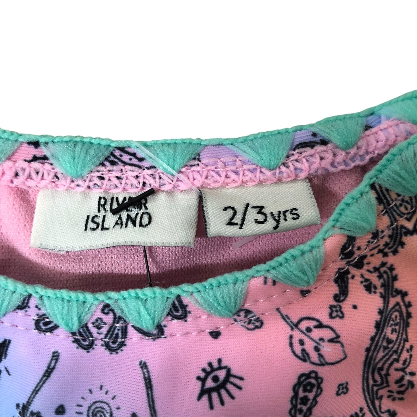 River Island 2-3 Years Baby Toddler Top T-Shirt Colourful Pattern Short Sleeve