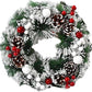 Snowy Christmas Wreath Berries & Pine Cones 16"