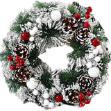 Snowy Christmas Wreath Berries & Pine Cones 16"