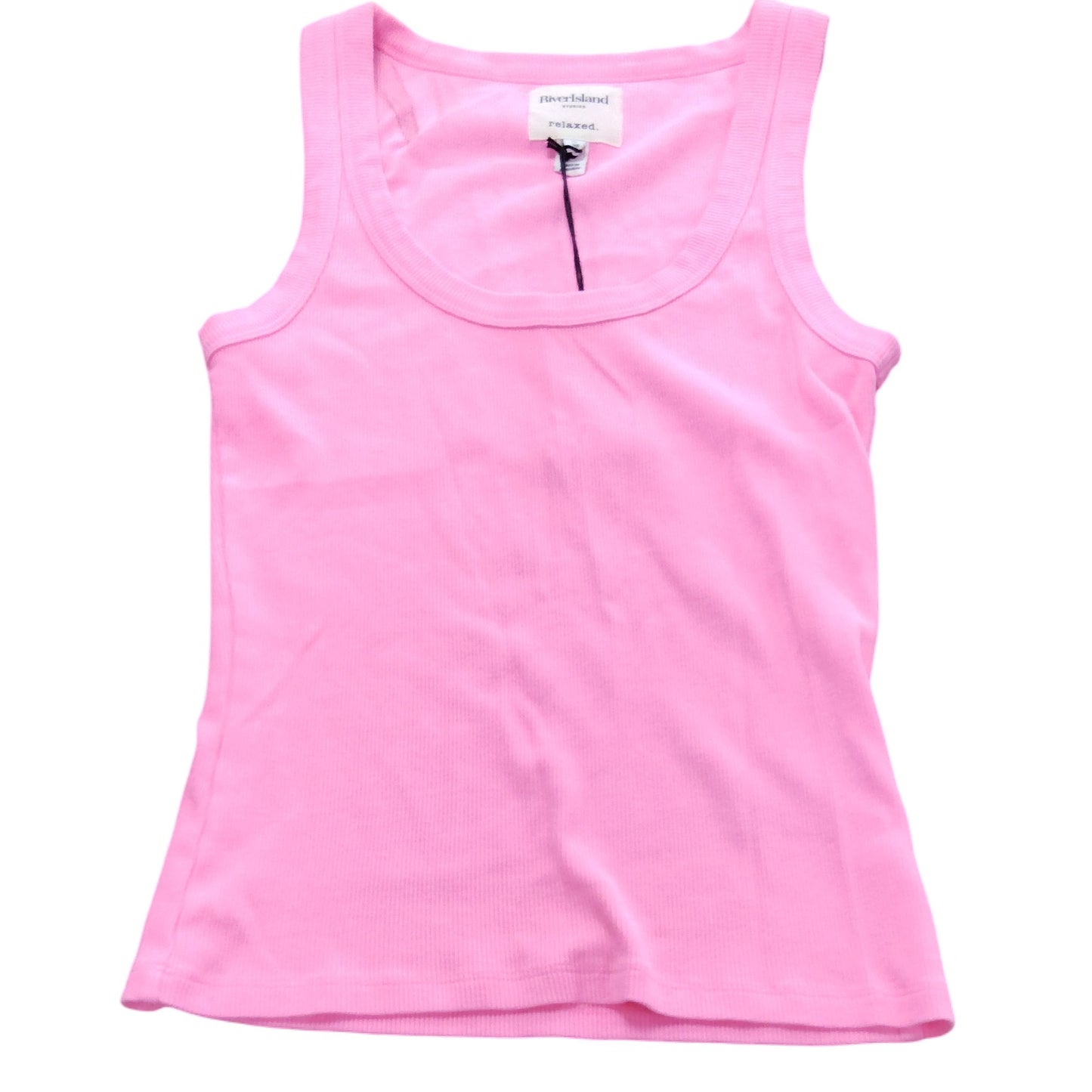 River Island Pink Relaxed Fit Tank Top UK Size 8 Women's Ribbed Cotton Vest