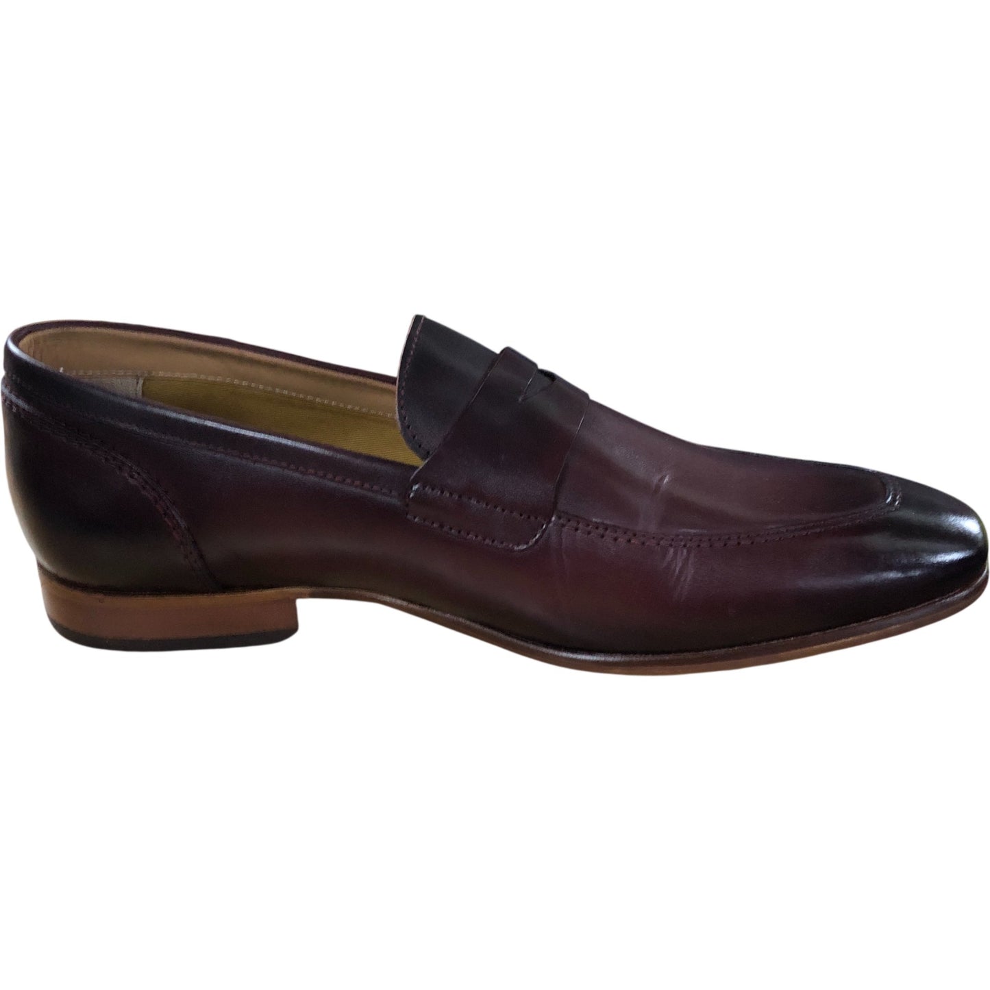 Base London Kennedy Washed Loafers UK9 Men's Dark Burgundy Leather Slip On Shoes