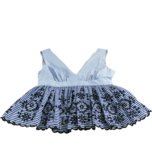 River Island UK12 Women's Blue Striped Embroidered Peplum Top