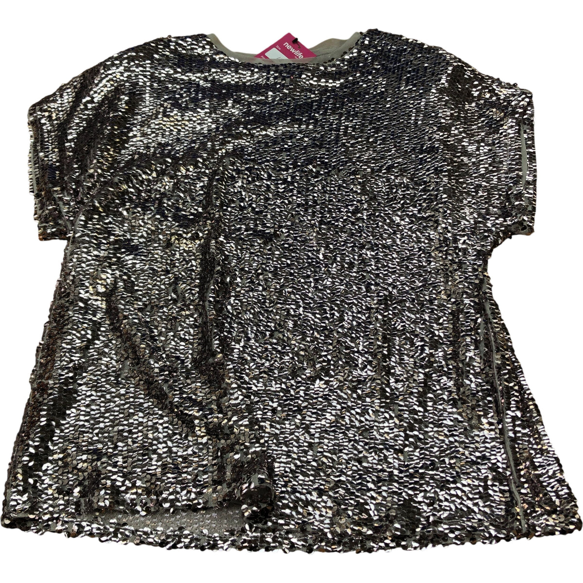 River Island Sequin Top Women's Short Sleeve UK Size 12 Silver Party Wear