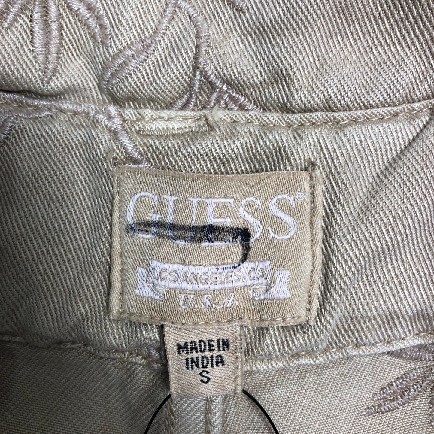 Guess Women's S Embroidered Floral Denim Shorts Casual Summer Style Beige