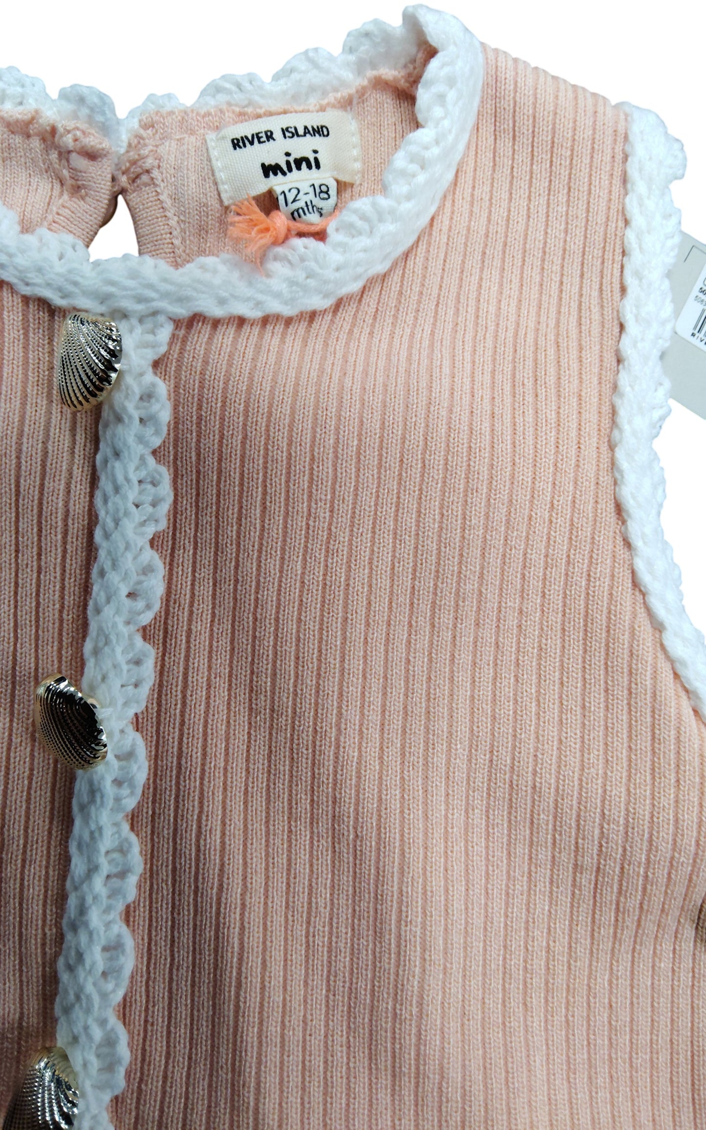 River Island Mini Girls Dress 12-18 Months Coral Pink Shell Trim Ribbed Style