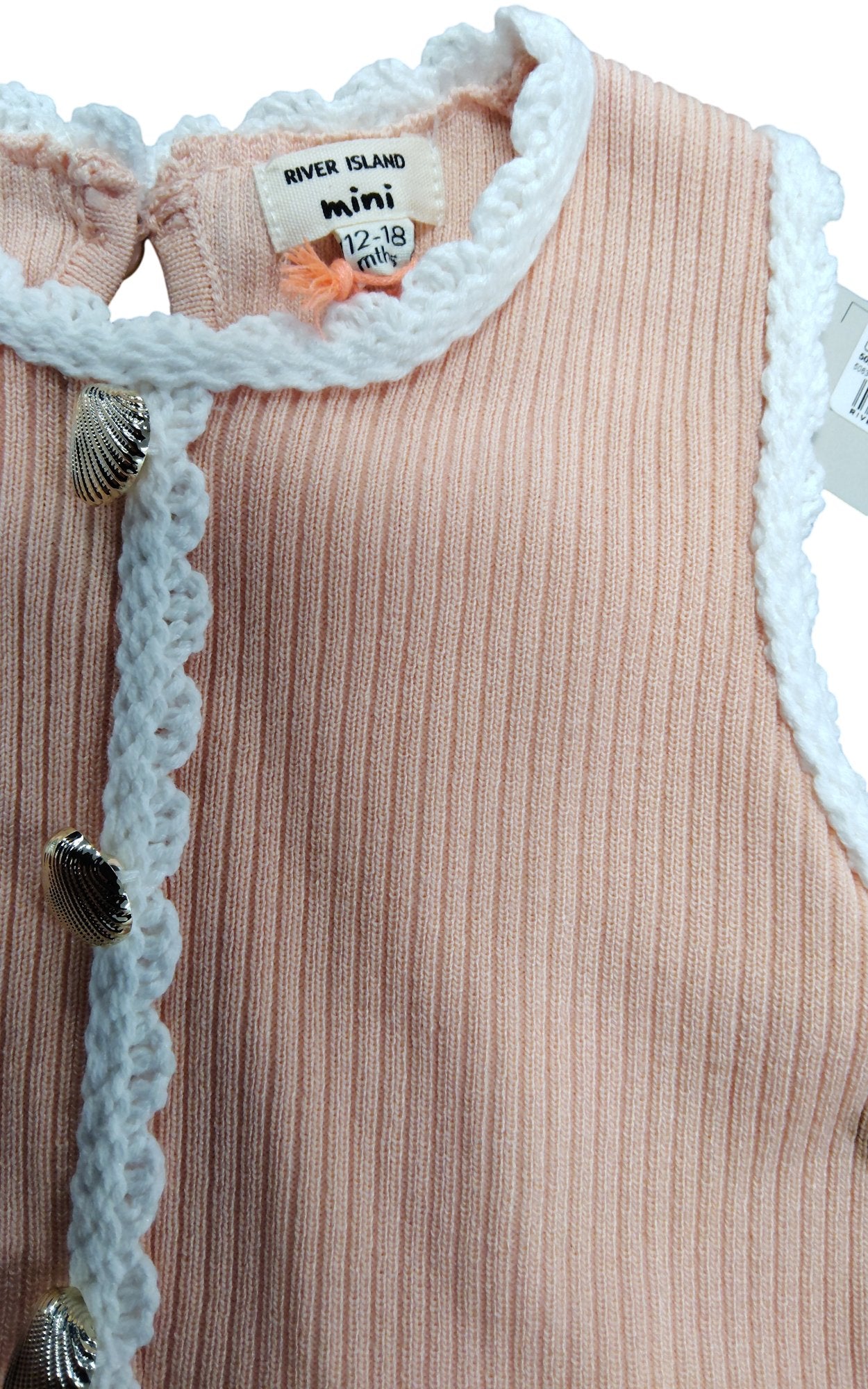River Island Mini Girls Dress 12-18 Months Coral Pink Shell Trim Ribbed Style