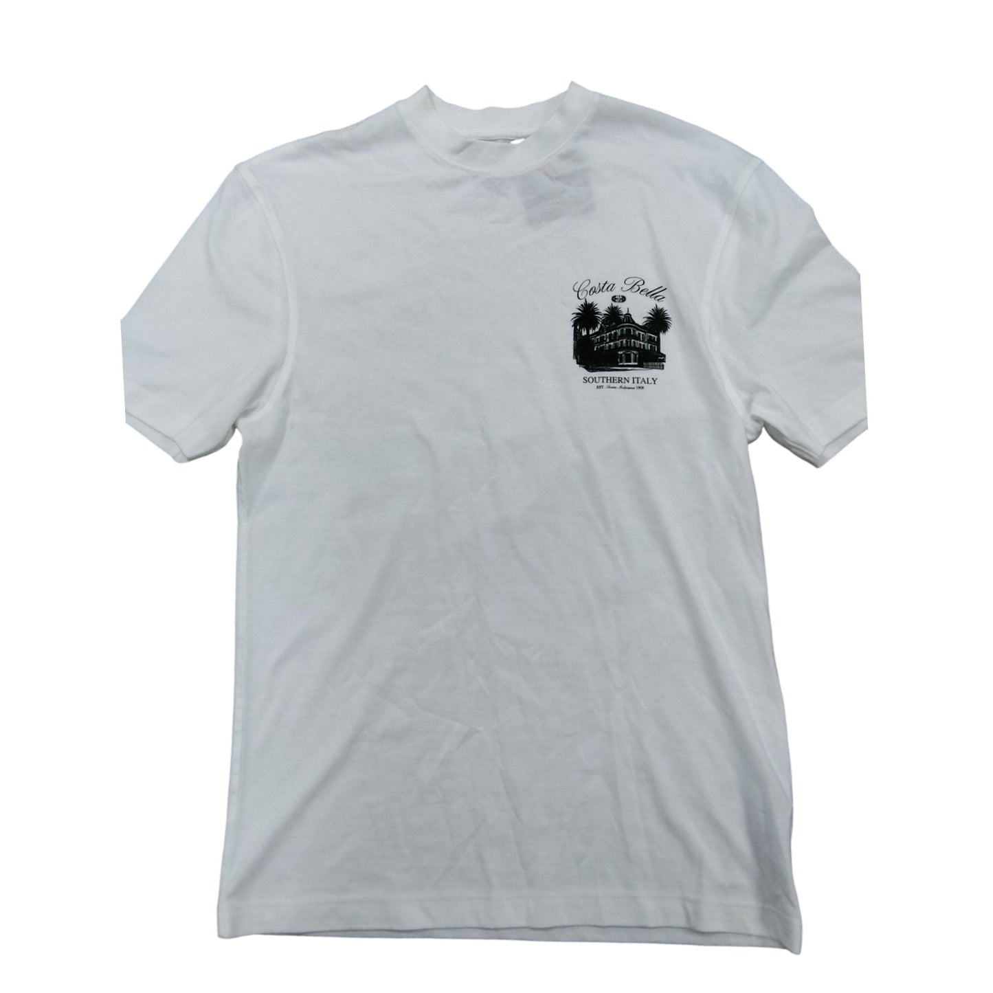 River Island Costa Bella Italy T-Shirt Men's New White Cotton Graphic Tee XS