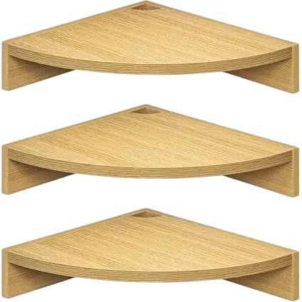 Set of 3 Natural Corner Shelves Wall Mount Storage Solution Modern Design