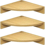 Set of 3 Natural Corner Shelves Wall Mount Storage Solution Modern Design