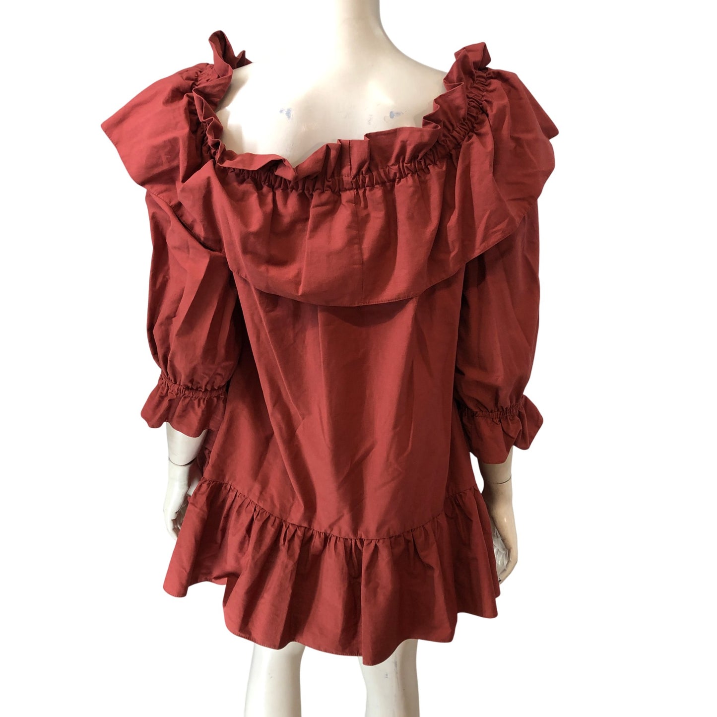 River Island Frill Detail Dress UK12 Women's Rust Off Shoulder Casual Fashion