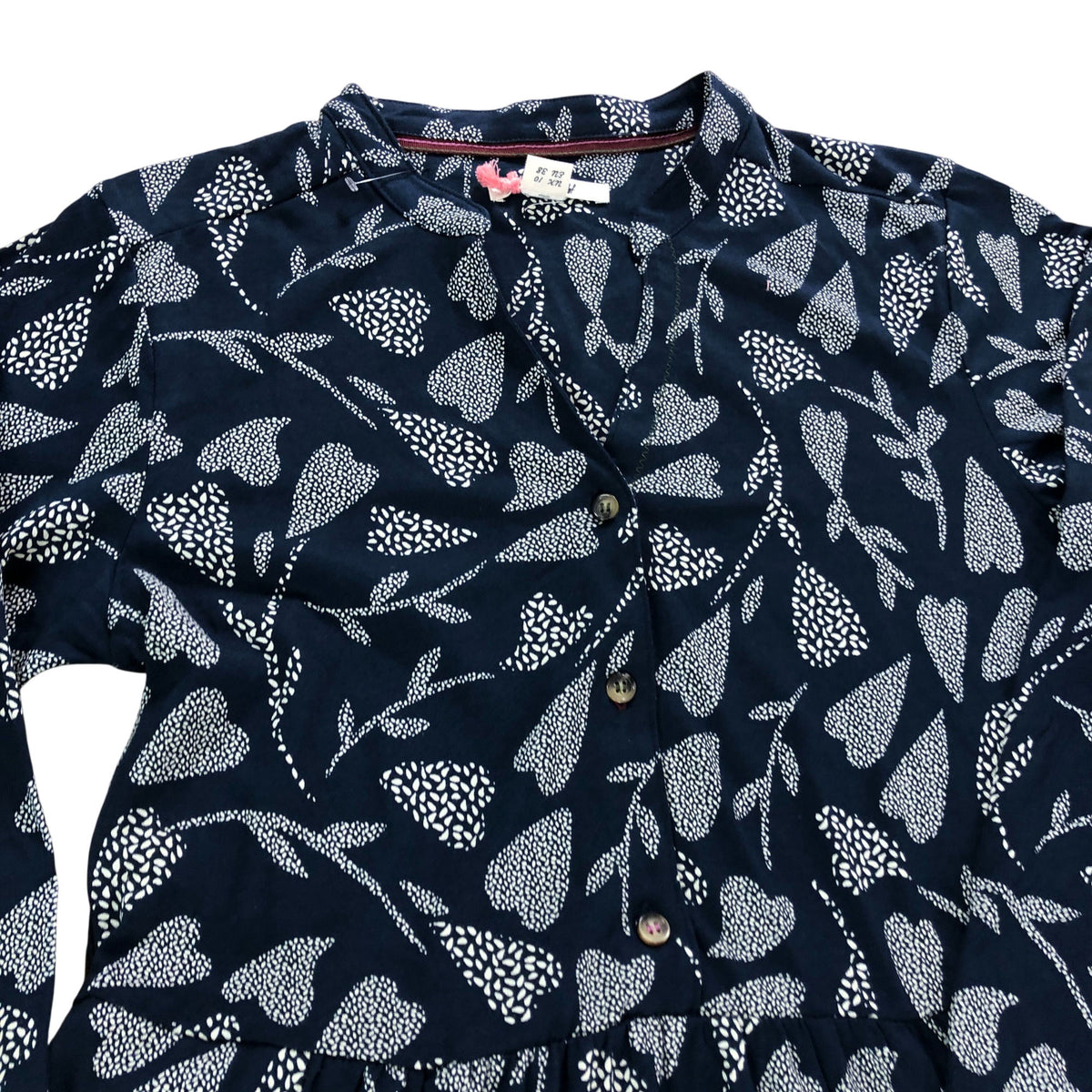 Floral Dress Uk10 Women's Navy Multi Button Front Long Sleeve