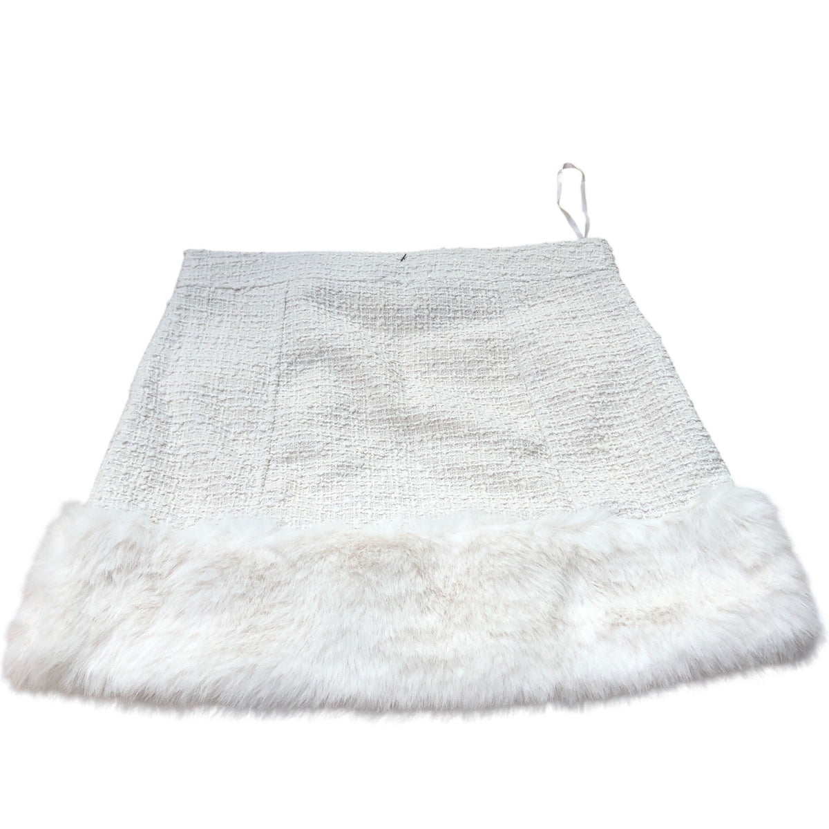 River Island White Faux Fur Trim Skirt Size 12 Women Elegant Tweed Style