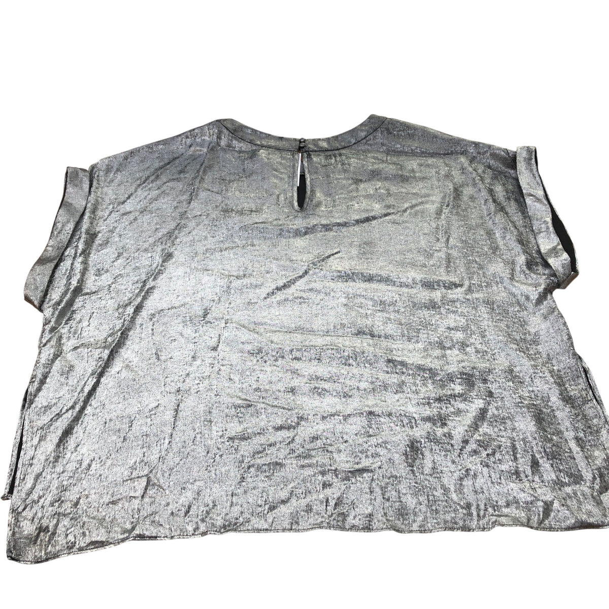 River Island Silver Metallic Blouse UK22 Women's Loose Fit Short Sleeve Top