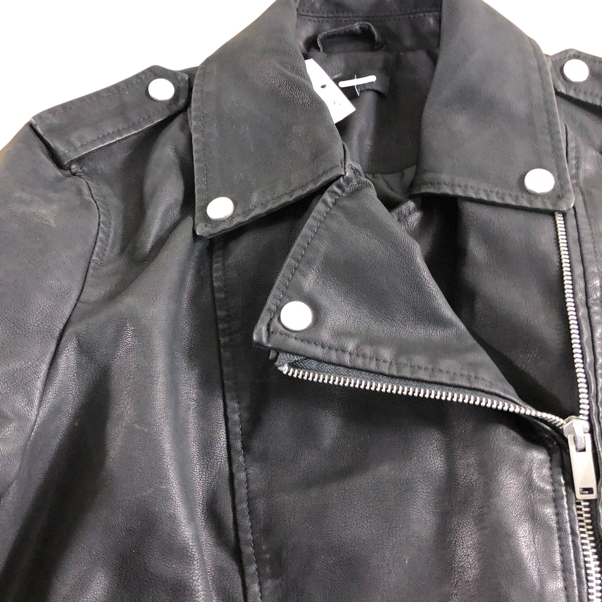 Black Biker Jacket UK12 Women's Faux Leather Zip