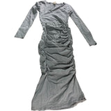 River Island Grey Ruched Long Sleeve Dress Women's Casual V Neck Size 12