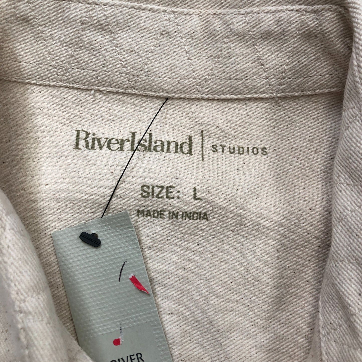 River Island Studios Shirt Size L Men's Long Sleeve Casual Cream Cotton Top