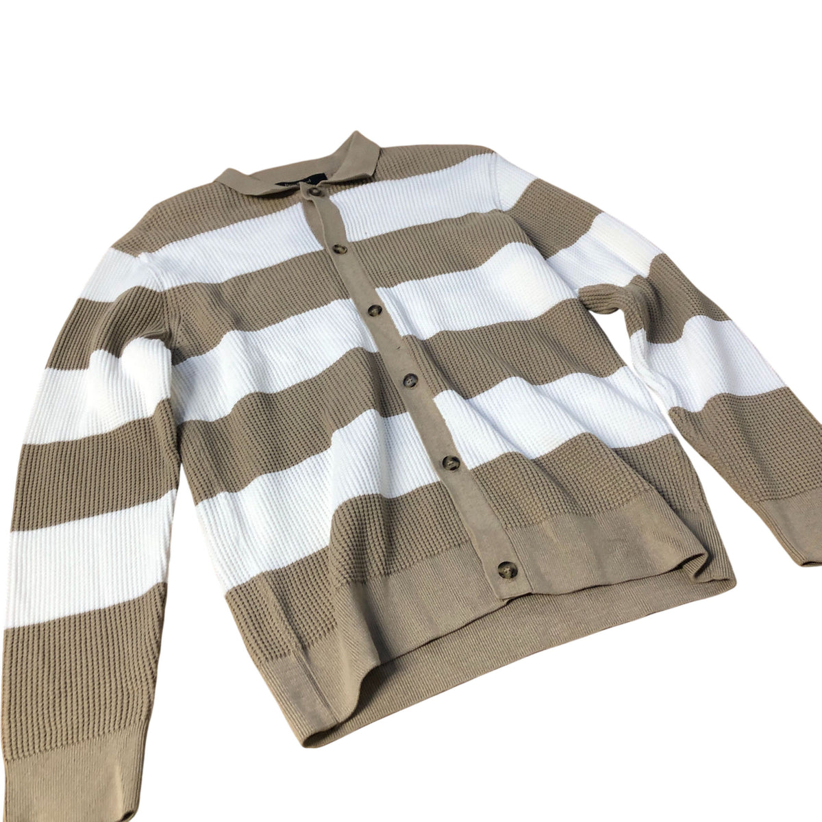 River Island Striped Cardigan Size Medium Men’s Cotton Blend Button Up Khaki