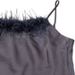 River Island Brown Satin Spaghetti Strap Dress Feather Trim