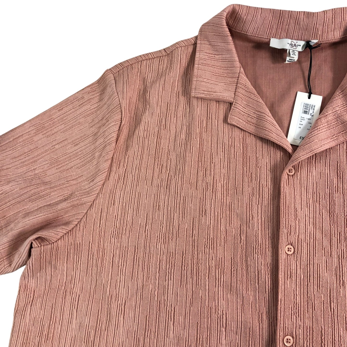 River Island Short Sleeve Casual Shirt UK XXL Men's Pink Textured Design