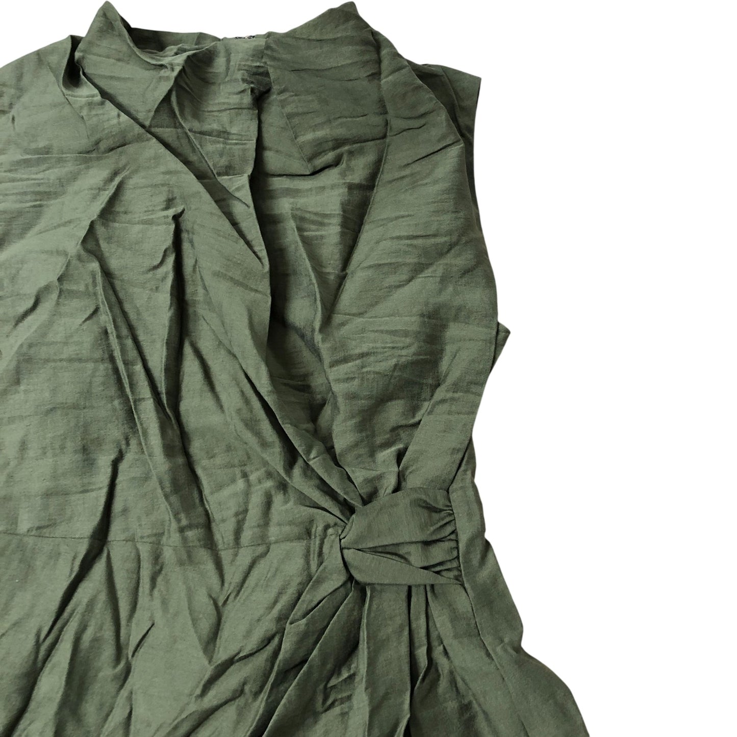 Sleeveless Wrap Dress Size 12 Women's Olive Green Tie Waist