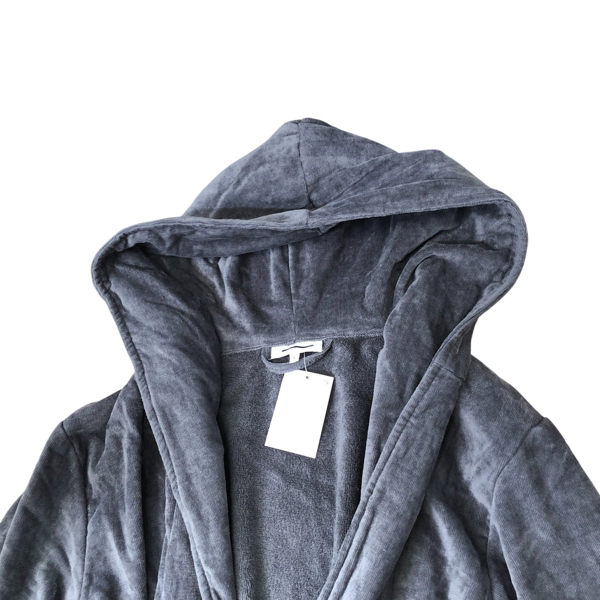 Dark Grey Fleece Hooded Robe 100% Organic Cotton Dressing Gown Size L