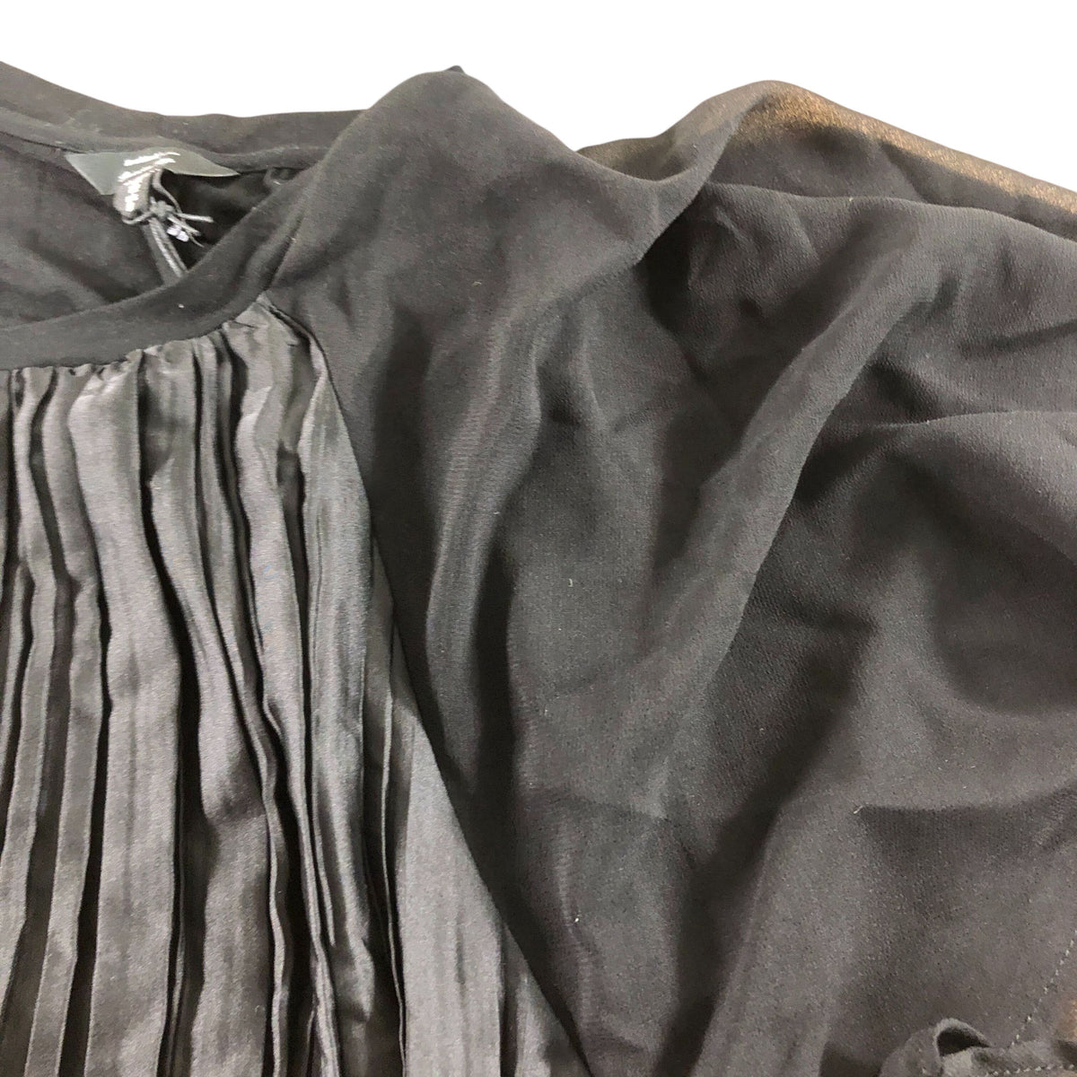 River Island Pleated Blouse Size UK12 Women's Black Sheer Sleeve Pleated Design