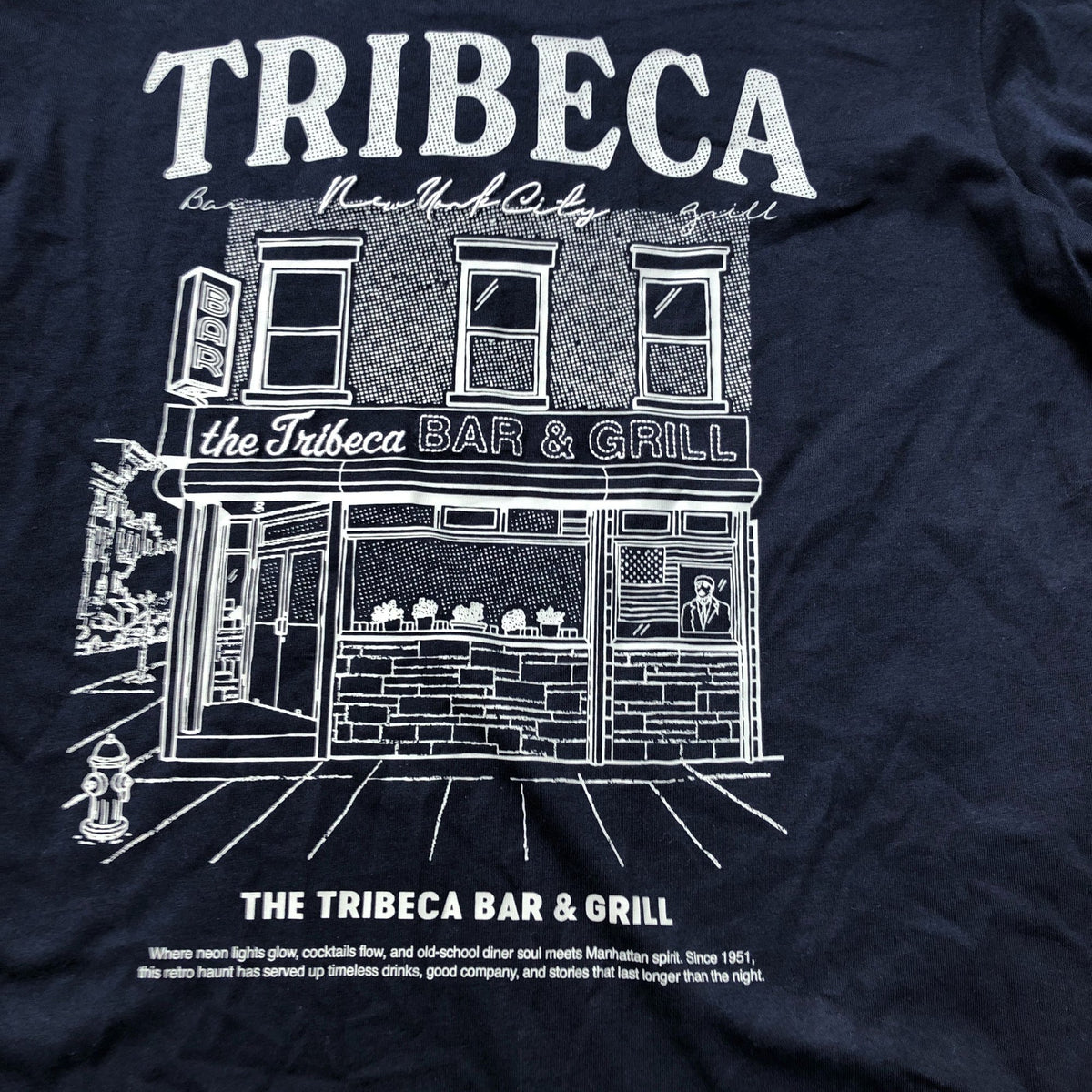 Relaxed Fit Graphic Print Tribeca Bar Grill Navy T-Shirt Size M