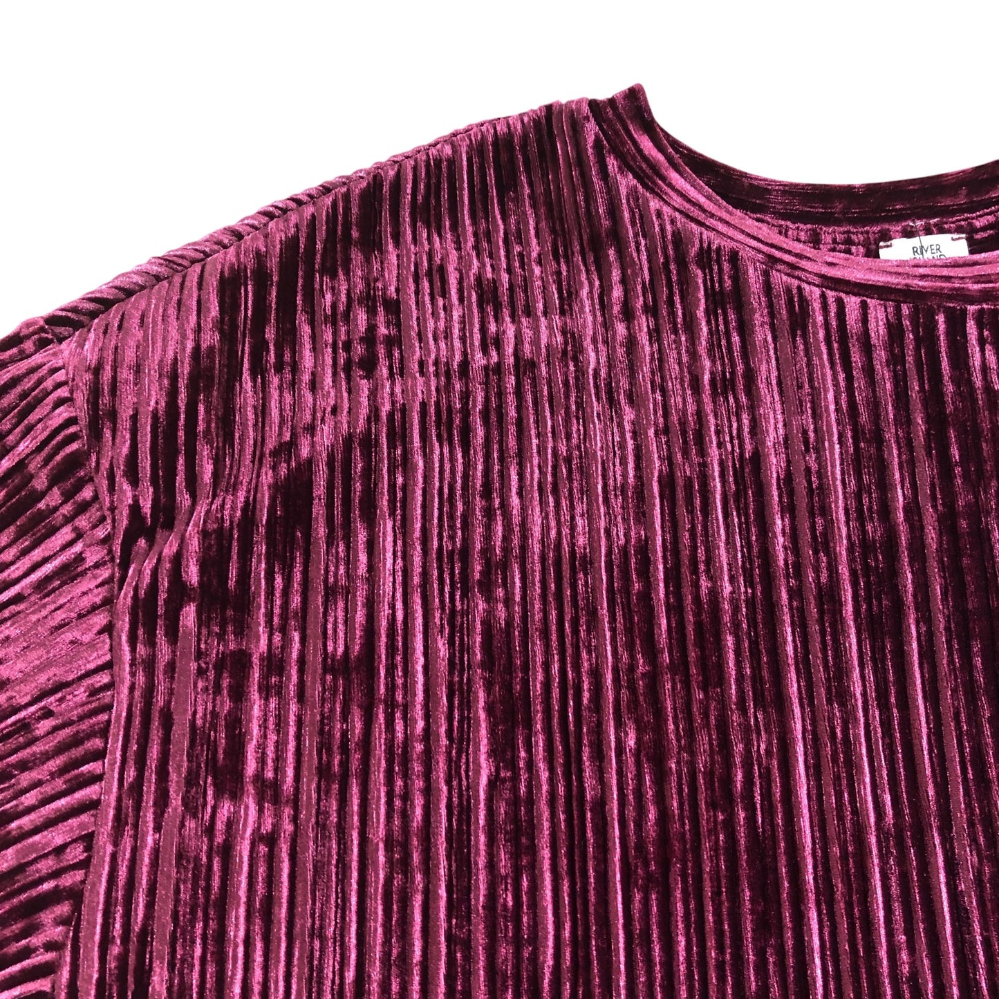 River Island Crop T-Shirt Ribbed Velvet Top Short Sleeve Maroon 7-8 Years