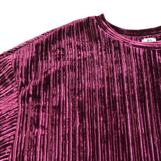 River Island Crop T-Shirt Ribbed Velvet Top Short Sleeve Maroon 7-8 Years