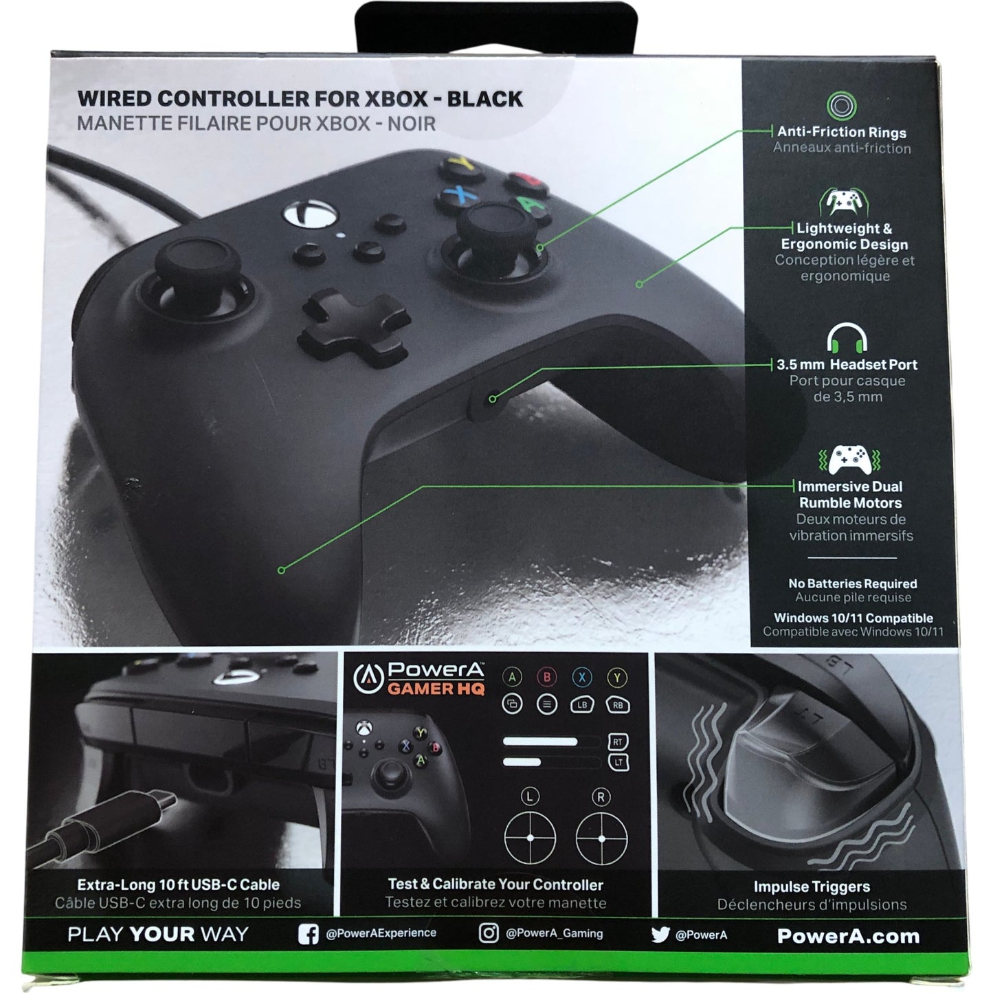 POWERA Wired Controller For Xbox Black Impulse Triggers Dual Motors 10ft Cable