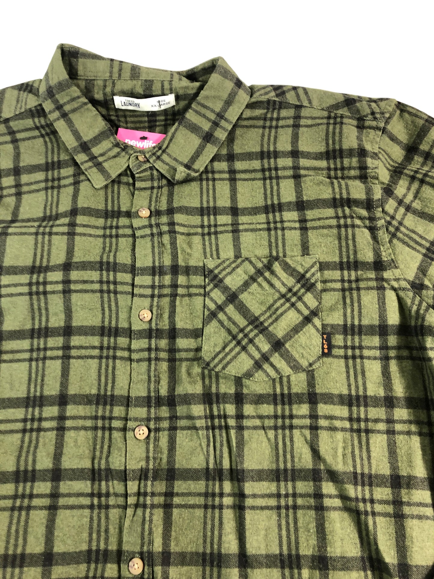 TOKYO LAUNDRY Check Shirt XXL Men's Casual Green Flannel Long Sleeve Top