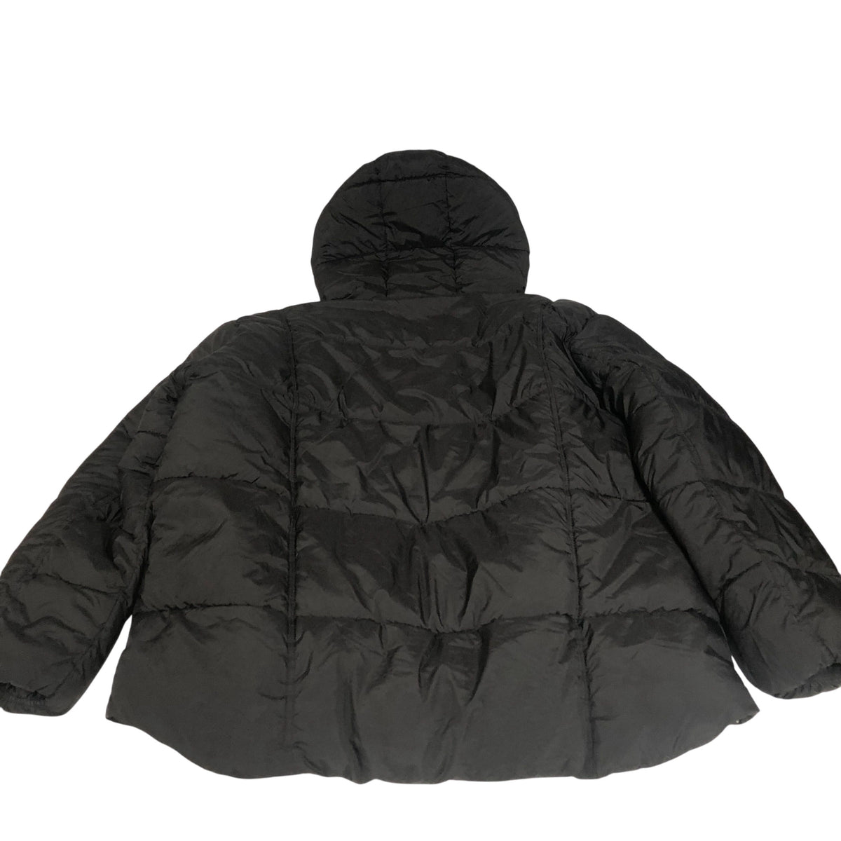 Hooded Puffer Jacket Black Zip Up Warm Coat Lightweight Large UK14-16