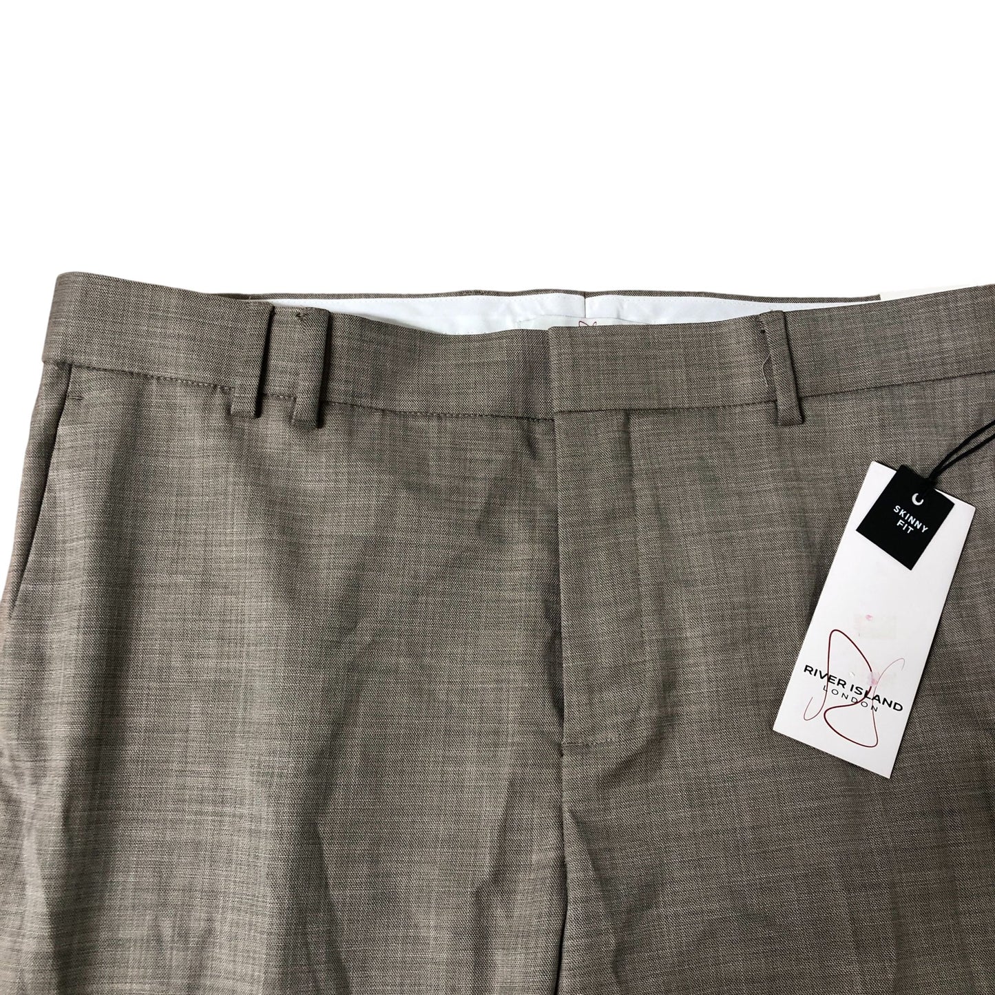 River Island Skinny Fit Trousers W36 L32 Men's Beige Formal Pants