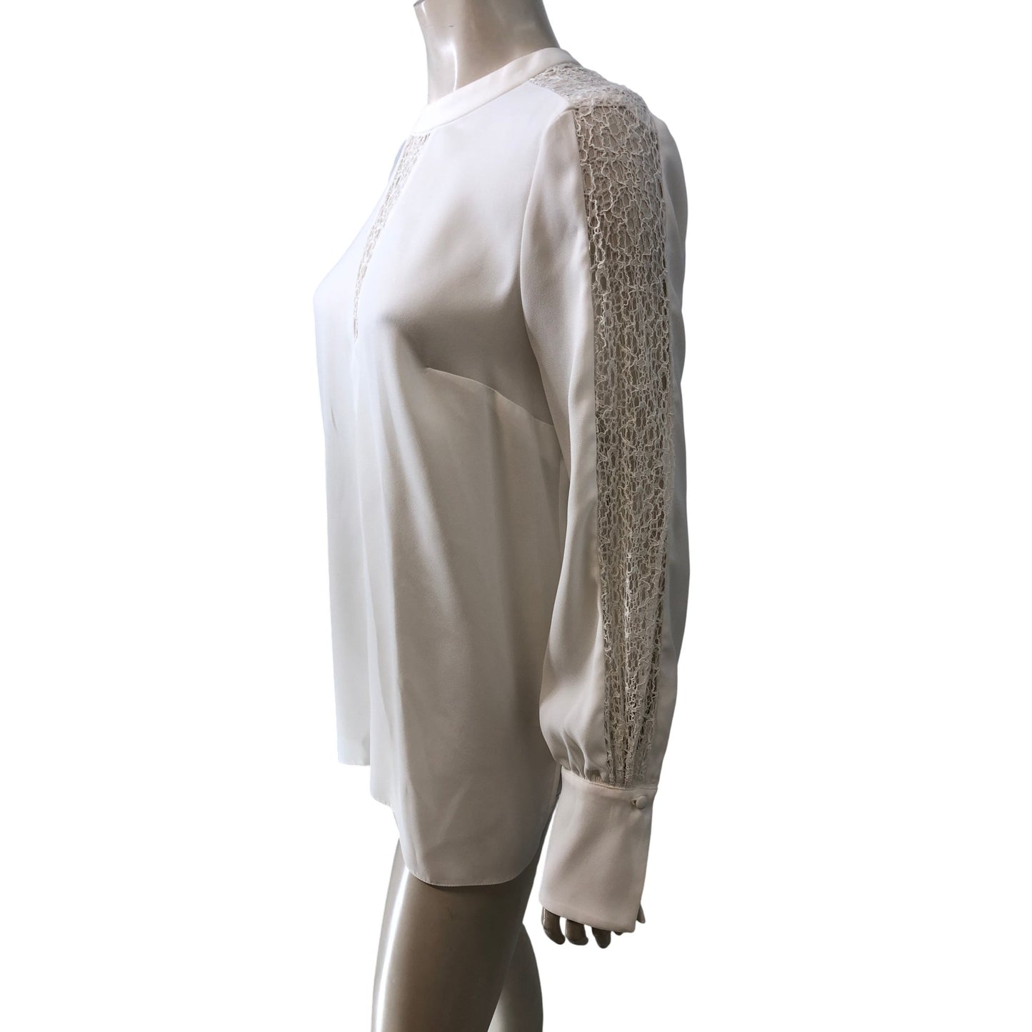 River Island UK12 Women's White Long Sleeve Blouse With Lace Detail