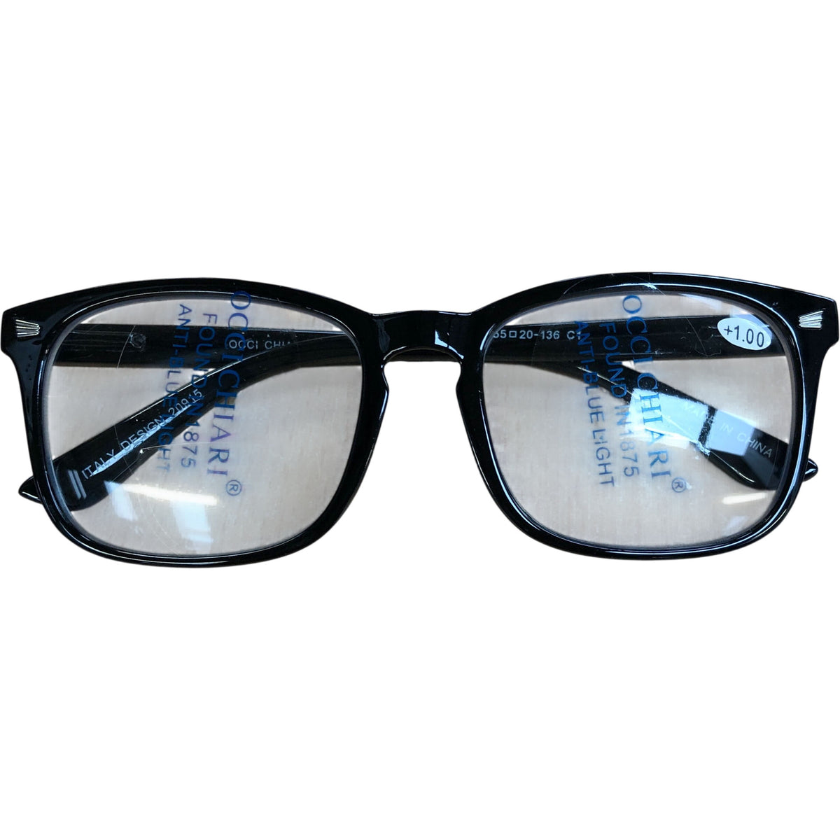 Occi Chiari Rectangle Reading Glasses +1.00 Anti Blue Light Frame Black