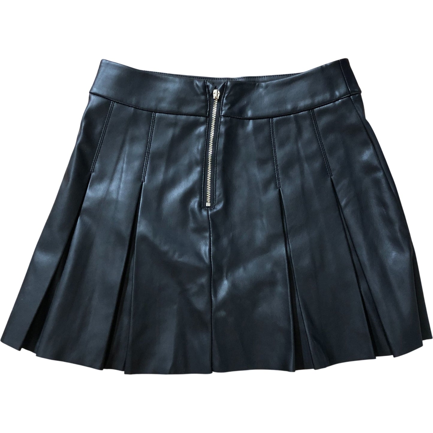 River Island Girls Pleated Skirt 9-10 Years Black Faux Leather Zip Detail